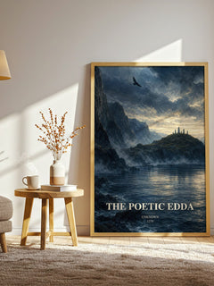 The Poetic Edda watercolour print in frame leaning in hallway – poetry wall art