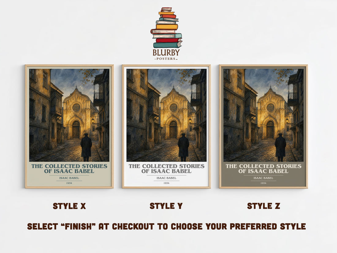 The Collected Stories of Isaac Babel book cover print in frame leaning in hallway – literary fiction wall art (mockup)