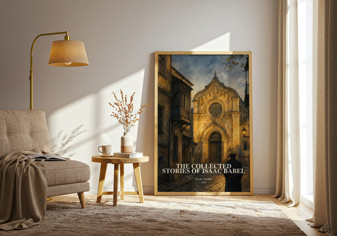 The Collected Stories of Isaac Babel watercolour print in frame leaning in hallway – literary fiction wall art