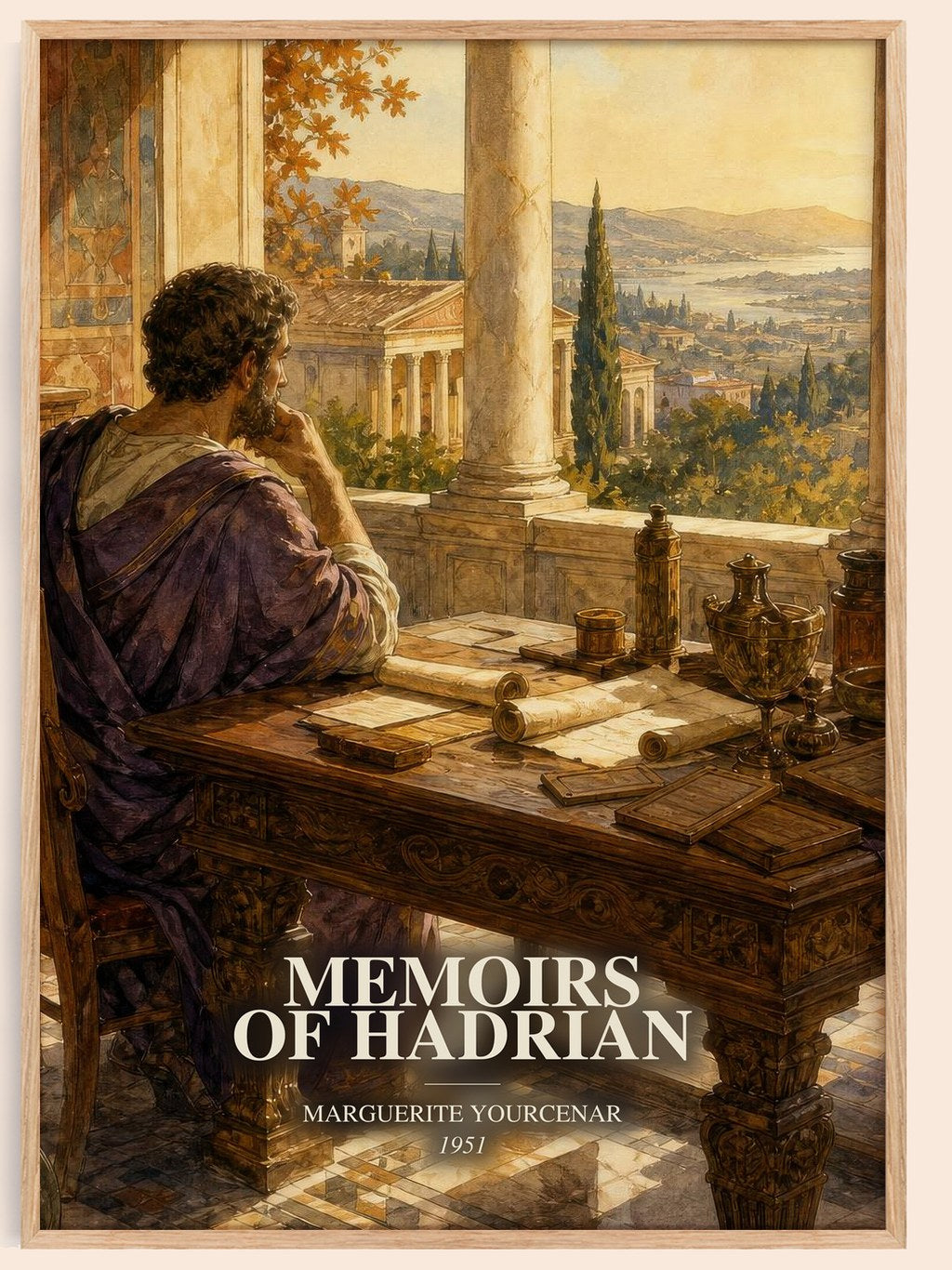 Memoirs of Hadrian watercolour book poster by Marguerite Yourcenar – framed literary art print