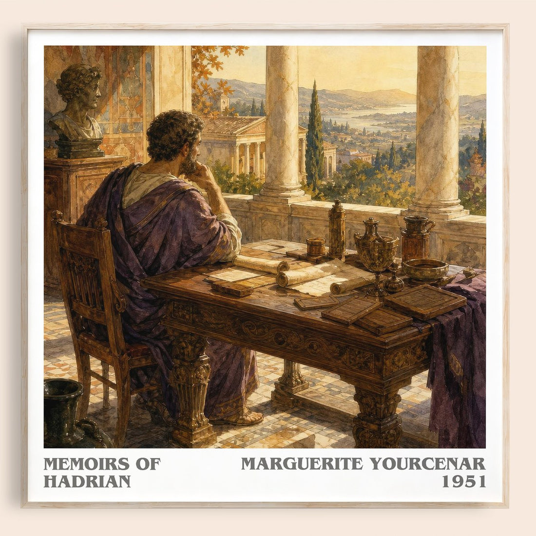 Memoirs of Hadrian literary book poster by Marguerite Yourcenar – framed literary art print