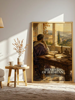 Memoirs of Hadrian watercolour print in frame leaning in hallway – historical fiction wall art