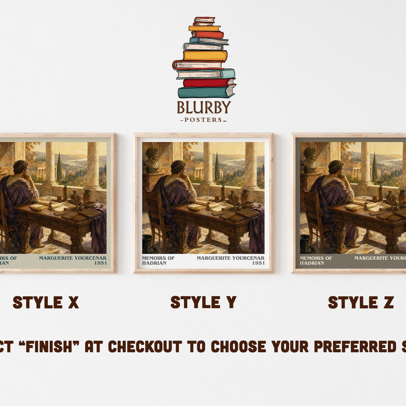 Memoirs of Hadrian literary print in frame leaning in hallway – historical fiction wall art