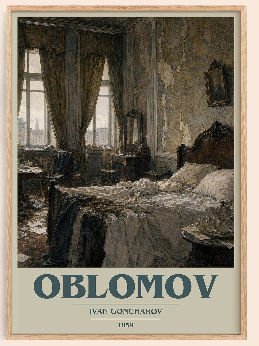 Oblomov book cover book poster by Ivan Goncharov – framed literary art print