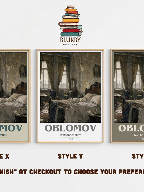 Oblomov book cover print in frame leaning in hallway – classic literature wall art
