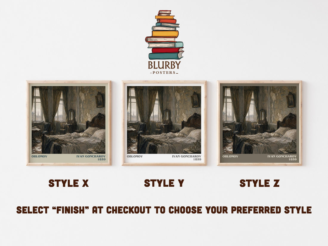 Oblomov literary print in frame leaning in hallway – classic literature wall art (mockup)
