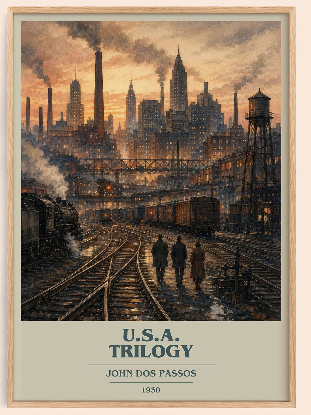 U.S.A. Trilogy book cover book poster by John Dos Passos – framed literary art print