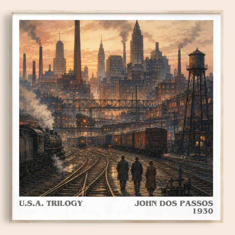 U.S.A. Trilogy literary book poster by John Dos Passos – framed literary art print
