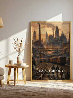 U.S.A. Trilogy watercolour print in frame leaning in hallway – literary fiction wall art