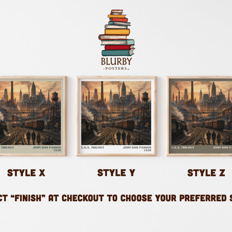 U.S.A. Trilogy literary print in frame leaning in hallway – literary fiction wall art