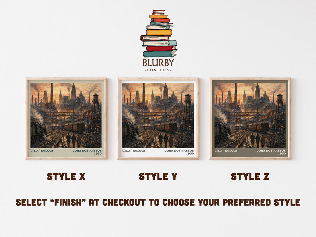 U.S.A. Trilogy literary print in frame leaning in hallway – literary fiction wall art (mockup)