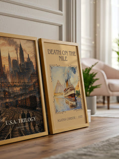 U.S.A. Trilogy watercolour print framed by window – literary home decor