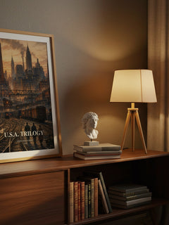 U.S.A. Trilogy watercolour print on bookshelf – John Dos Passos fan gift