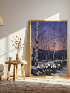 The Poems of Robert Frost watercolour print in frame leaning in hallway – poetry wall art
