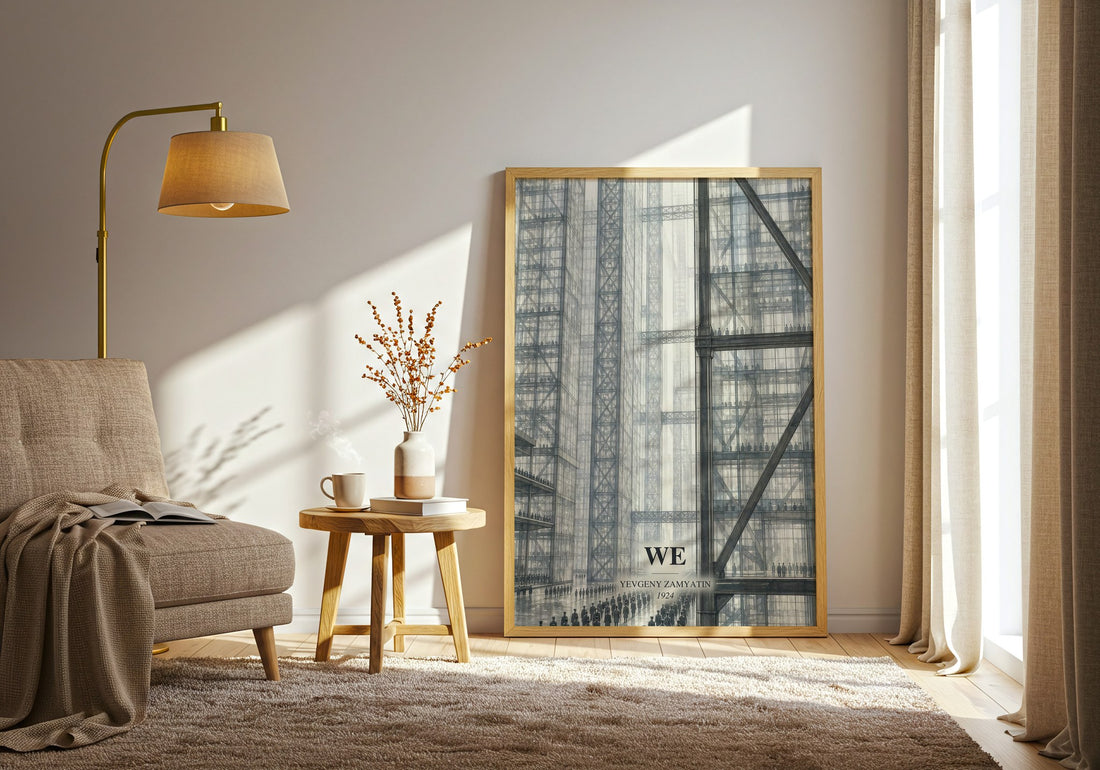 We watercolour print in frame leaning in hallway – dystopian wall art