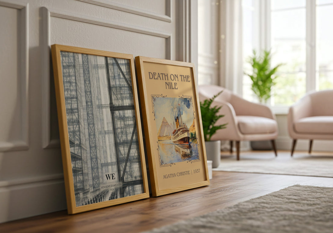 We watercolour print framed by window – literary home decor