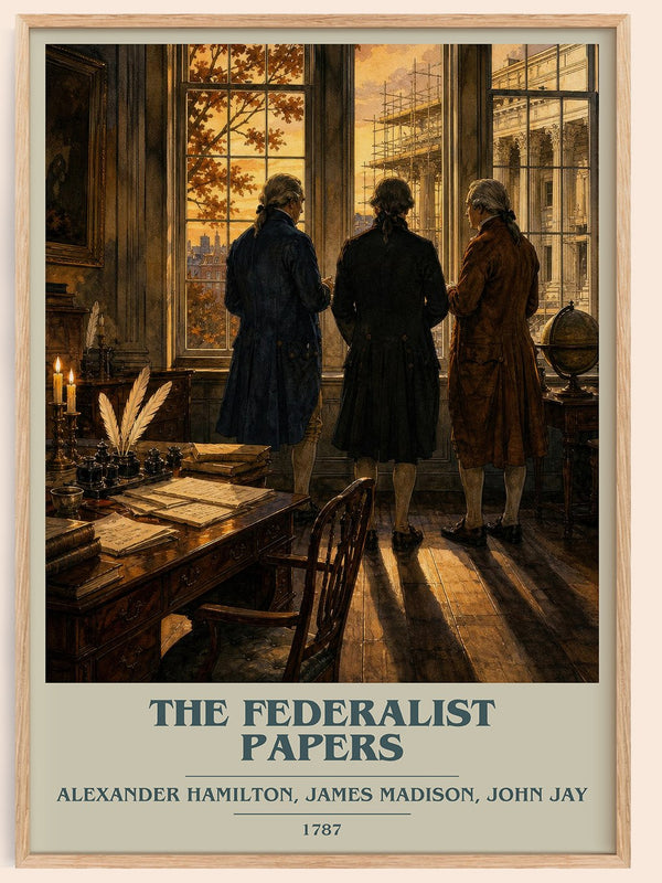 The Federalist Papers book cover book poster by Alexander Hamilton, James Madison, John Jay – framed literary art print