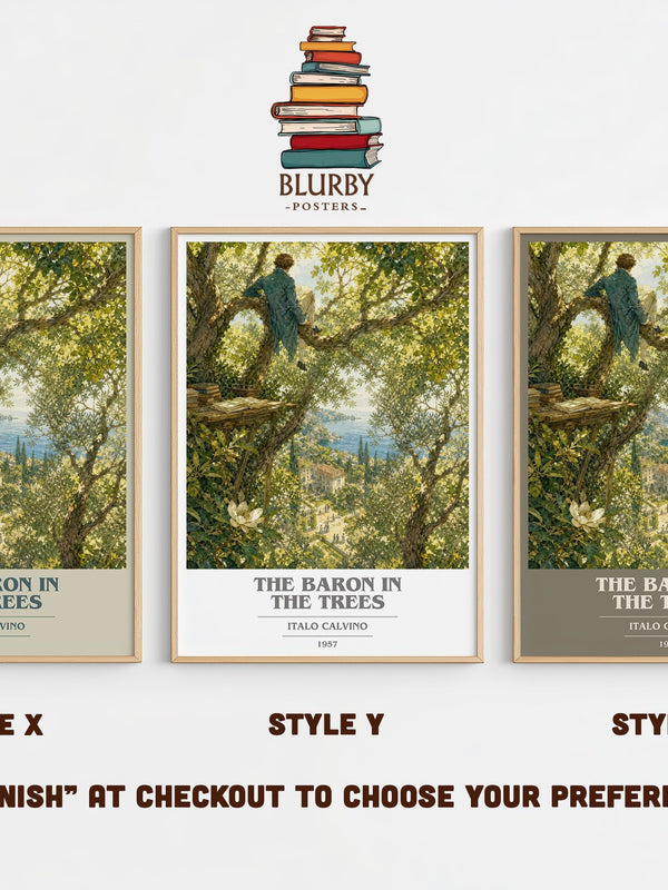 The Baron in the Trees book cover print in frame leaning in hallway – literary fiction wall art