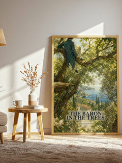 The Baron in the Trees watercolour print in frame leaning in hallway – literary fiction wall art