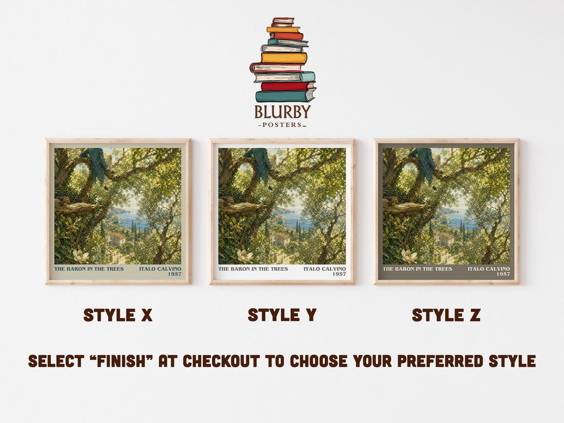 The Baron in the Trees literary print in frame leaning in hallway – literary fiction wall art (mockup)