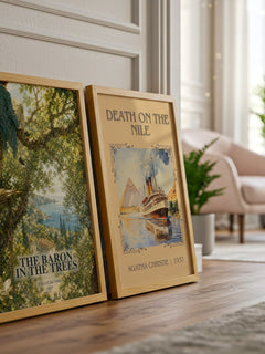 The Baron in the Trees watercolour print framed by window – literary home decor