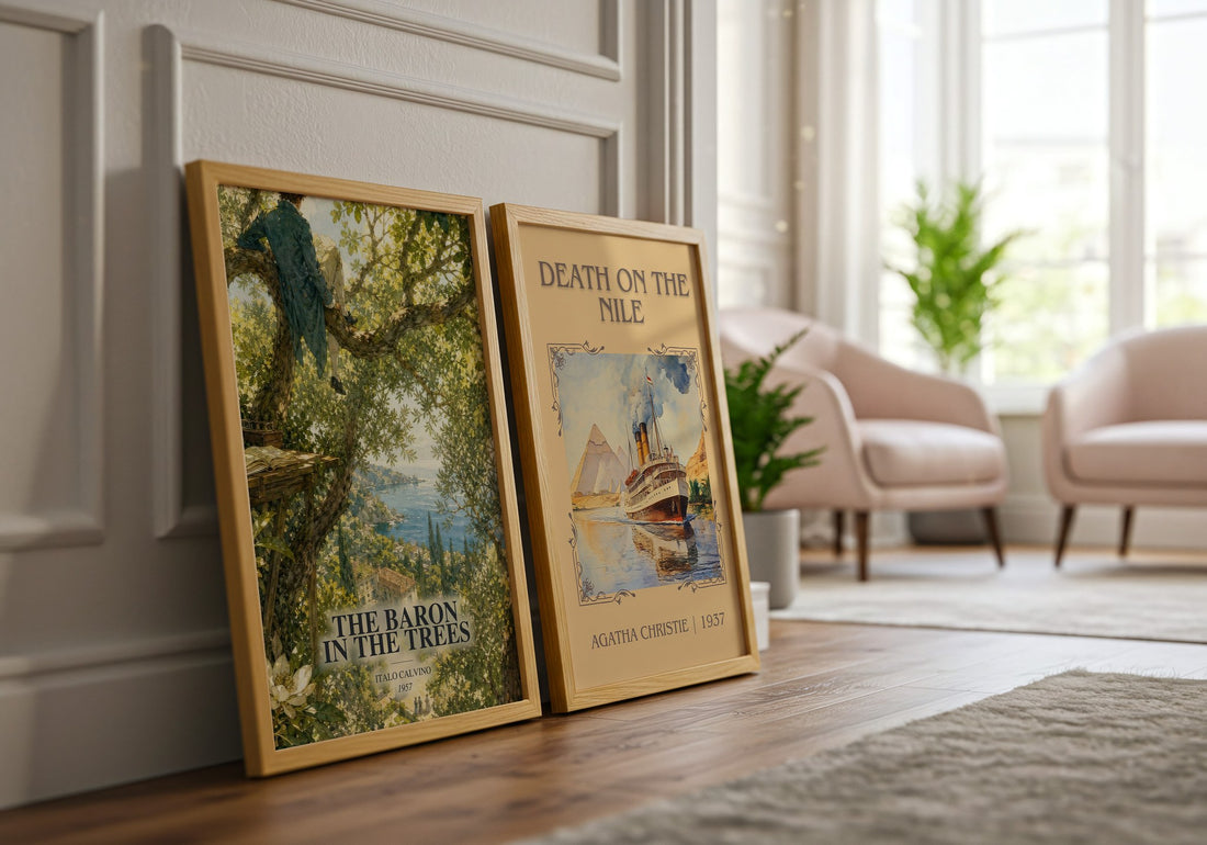 The Baron in the Trees watercolour print framed by window – literary home decor