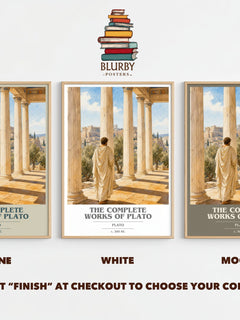 The Complete Works of Plato book cover print framed by window – Stone, White and Mocha side by side – choose your colour