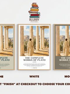The Complete Works of Plato bookish print framed by window – Stone, White and Mocha side by side – choose your colour