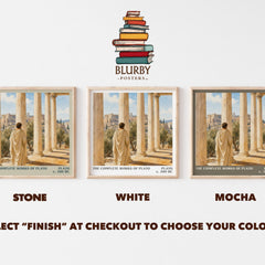 The Complete Works of Plato literary print framed by window – Stone, White and Mocha square prints side by side – choose your colour
