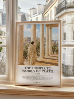 The Complete Works of Plato bookish print in frame leaning in hallway – philosophy wall art