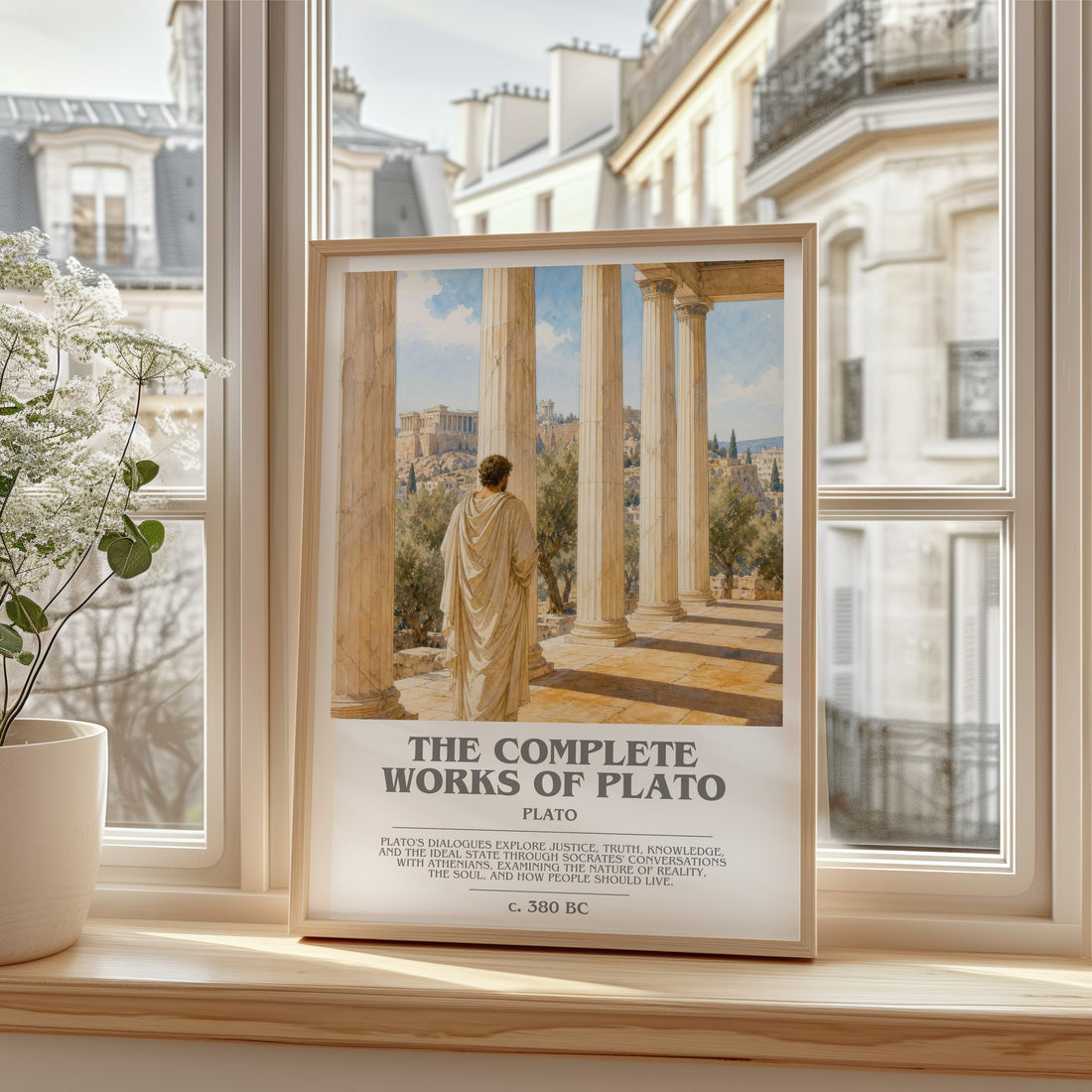 The Complete Works of Plato bookish print in frame leaning in hallway – philosophy wall art