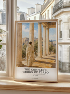 The Complete Works of Plato book cover print in frame leaning in hallway – philosophy wall art