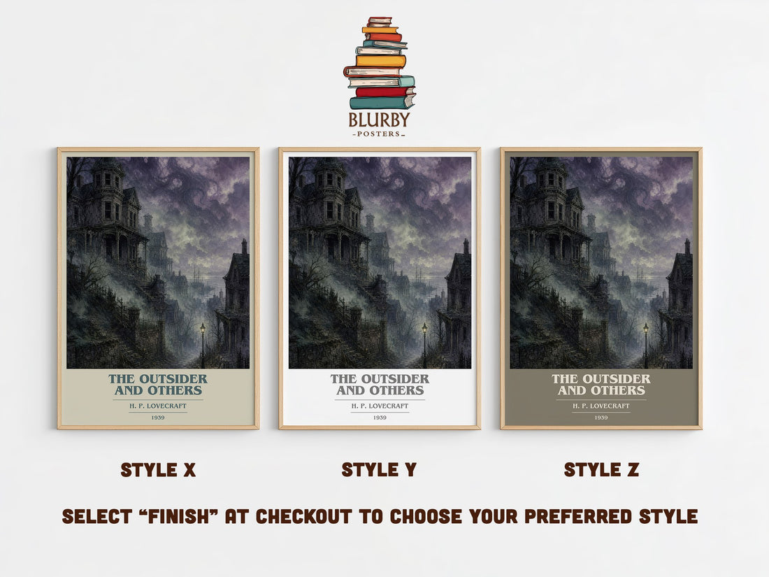 The Outsider And Others book cover print in frame leaning in hallway – horror wall art