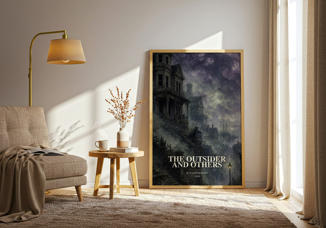 The Outsider And Others watercolour print in frame leaning in hallway – horror wall art