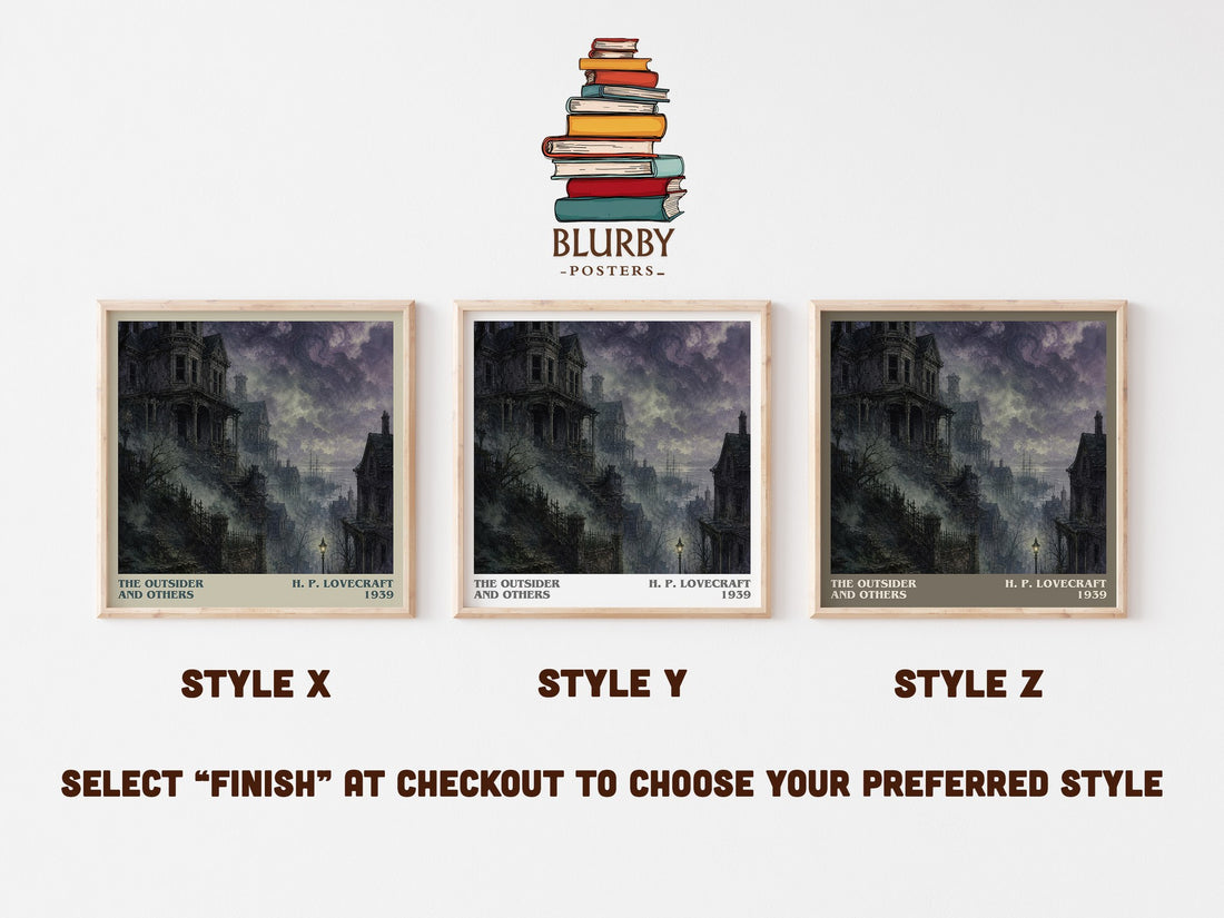 The Outsider And Others literary print in frame leaning in hallway – horror wall art (mockup)