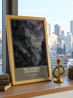 The Outsider And Others book cover print framed by window – literary home decor