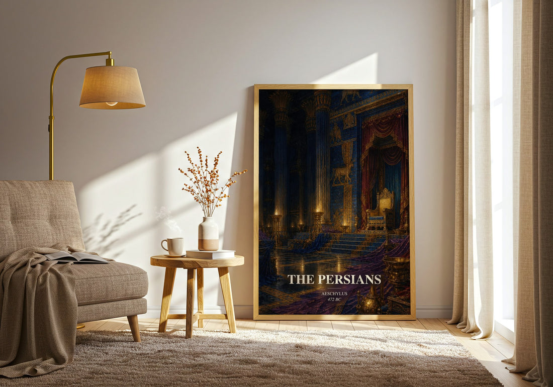 The Persians watercolour print in frame leaning in hallway – classic literature wall art