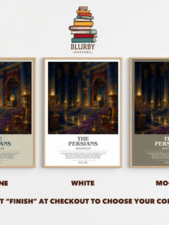The Persians bookish print framed by window – Stone, White and Mocha side by side – choose your colour