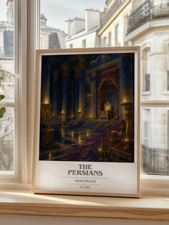 The Persians book cover print in frame leaning in hallway – classic literature wall art