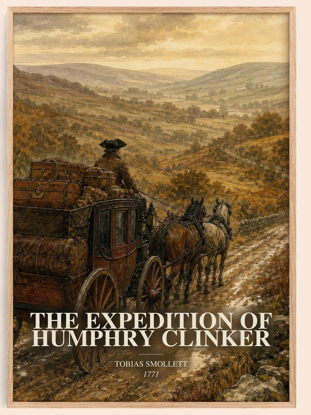 The Expedition of Humphry Clinker watercolour book poster by Tobias Smollett – framed literary art print