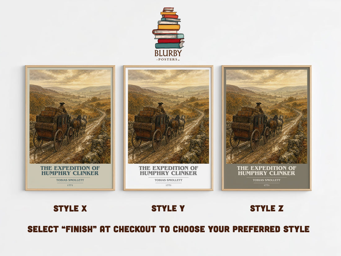 The Expedition of Humphry Clinker book cover print in frame leaning in hallway – satire wall art (mockup)