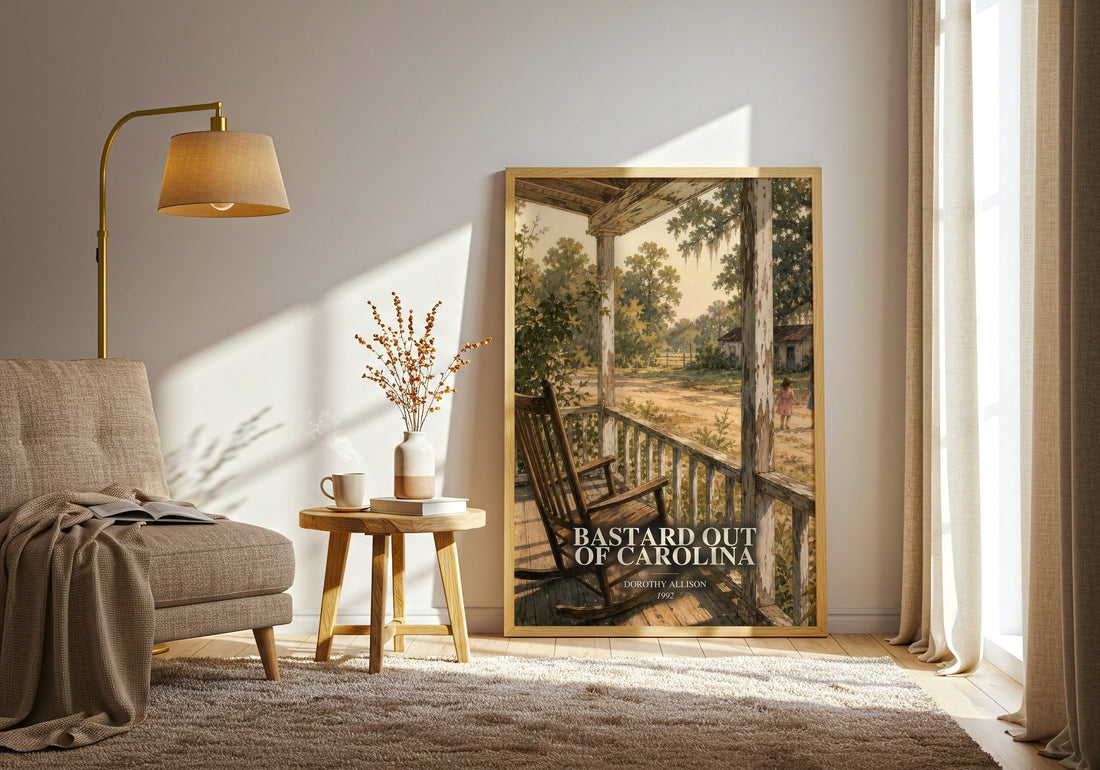 Bastard Out of Carolina watercolour print in frame leaning in hallway – literary fiction wall art