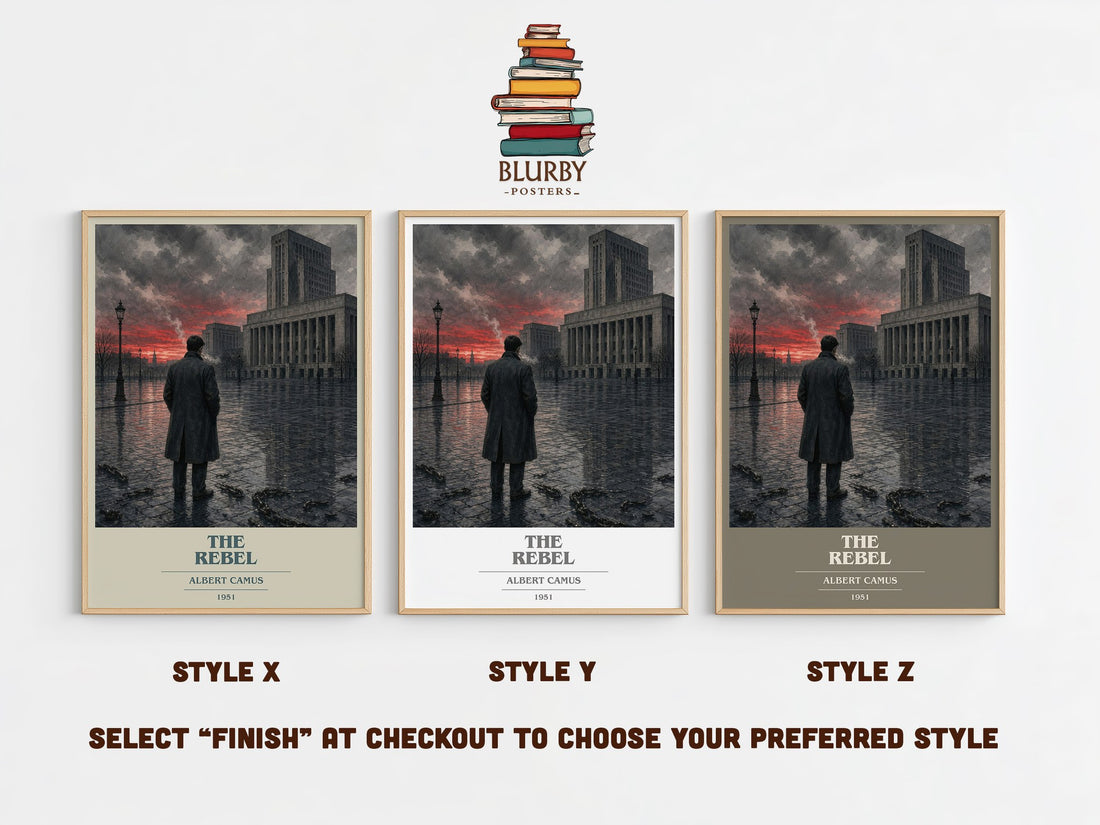 The Rebel book cover print in frame leaning in hallway – philosophy wall art (mockup)