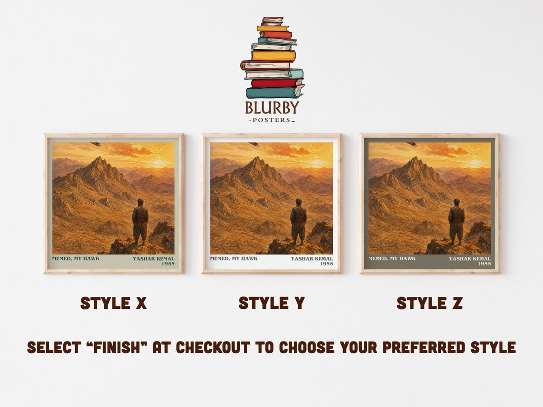 Memed, My Hawk literary print in frame leaning in hallway – literary fiction wall art (mockup)