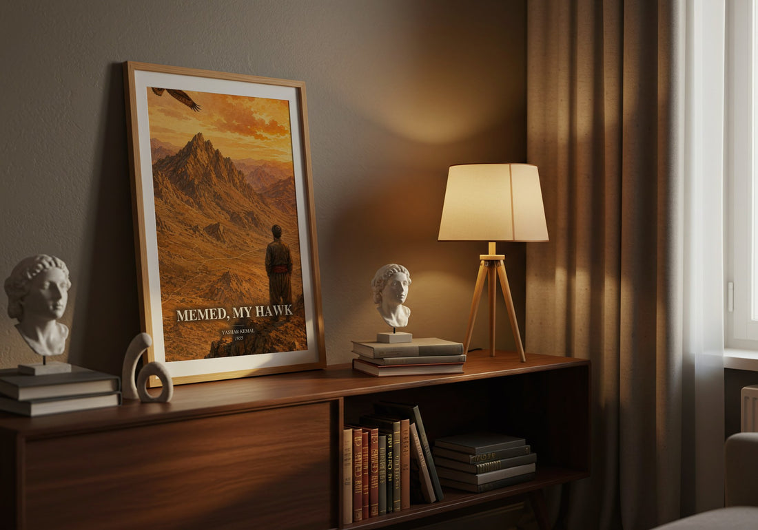 Memed, My Hawk watercolour print on bookshelf – Yashar Kemal fan gift