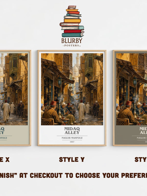 Midaq Alley book cover print in frame leaning in hallway – literary fiction wall art