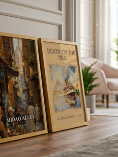 Midaq Alley watercolour print framed by window – literary home decor
