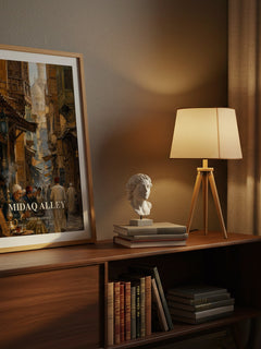 Midaq Alley watercolour print on bookshelf – Naguib Mahfouz fan gift