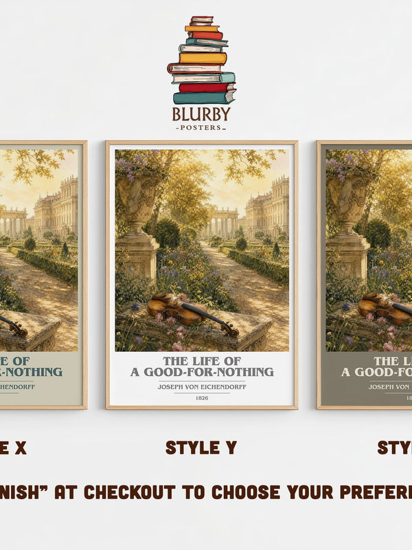 The Life of a Good-For-Nothing book cover print in frame leaning in hallway – classic literature wall art