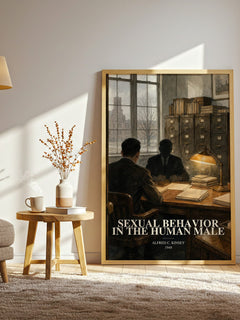 Sexual Behavior in the Human Male watercolour print in frame leaning in hallway – non fiction wall art